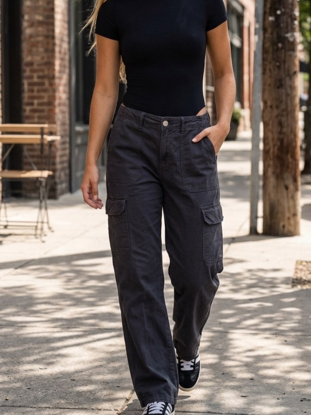 Zara Utility Cargo Pants Charcoal Grey High Rise Y2K Gorpcore Relaxed Wide Leg 8